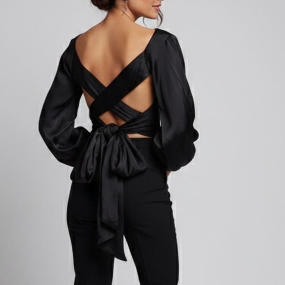 NWT Petar Petrov Cosima Cross Back Wrap Blouse Black Satin Sz 44